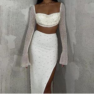 Two piece pearl skirt set